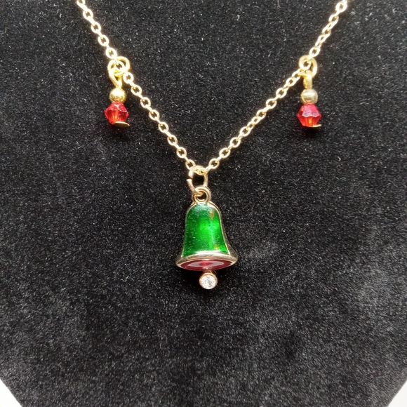 Hand Crafted Gold Necklace with Red and Green Accents - Picture 2 of 4